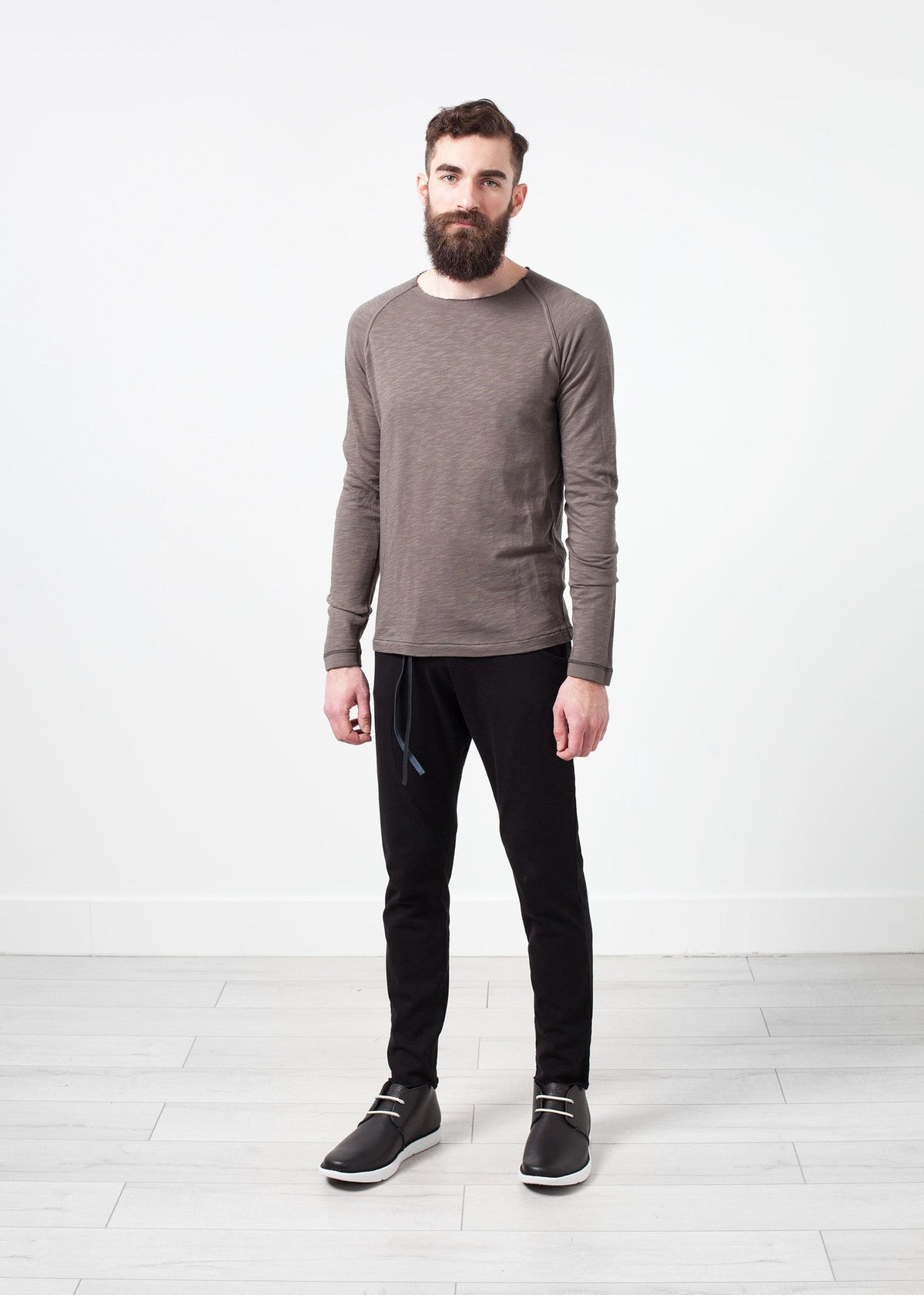 Taupe Long-Sleeve Basic Tee - sample outfit photograph
