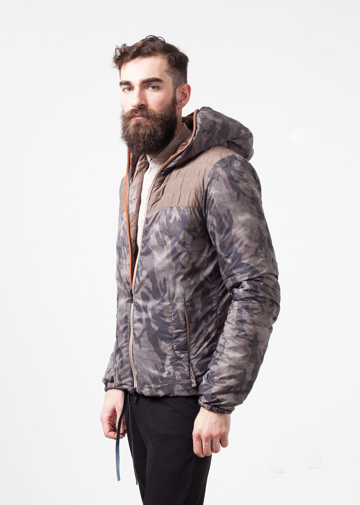 Khaki Hooded Printed Jacket - sample outfit photograph