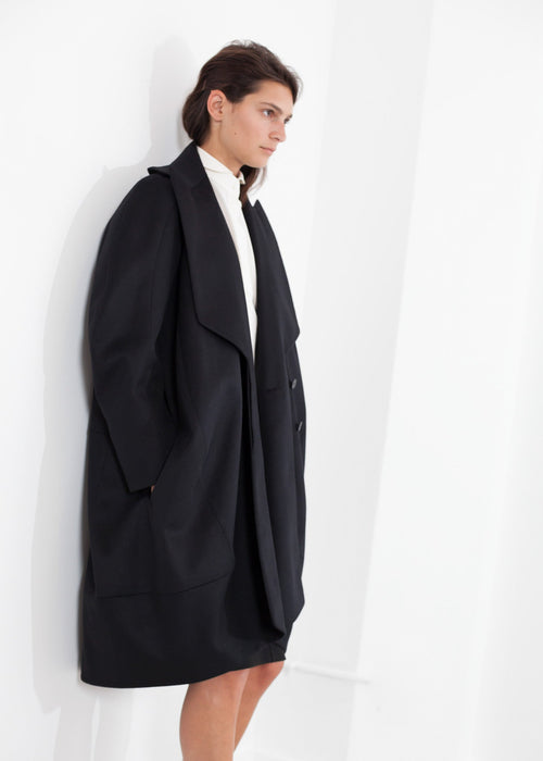 Black Oversized Cocoon Coat - sample outfit photograph