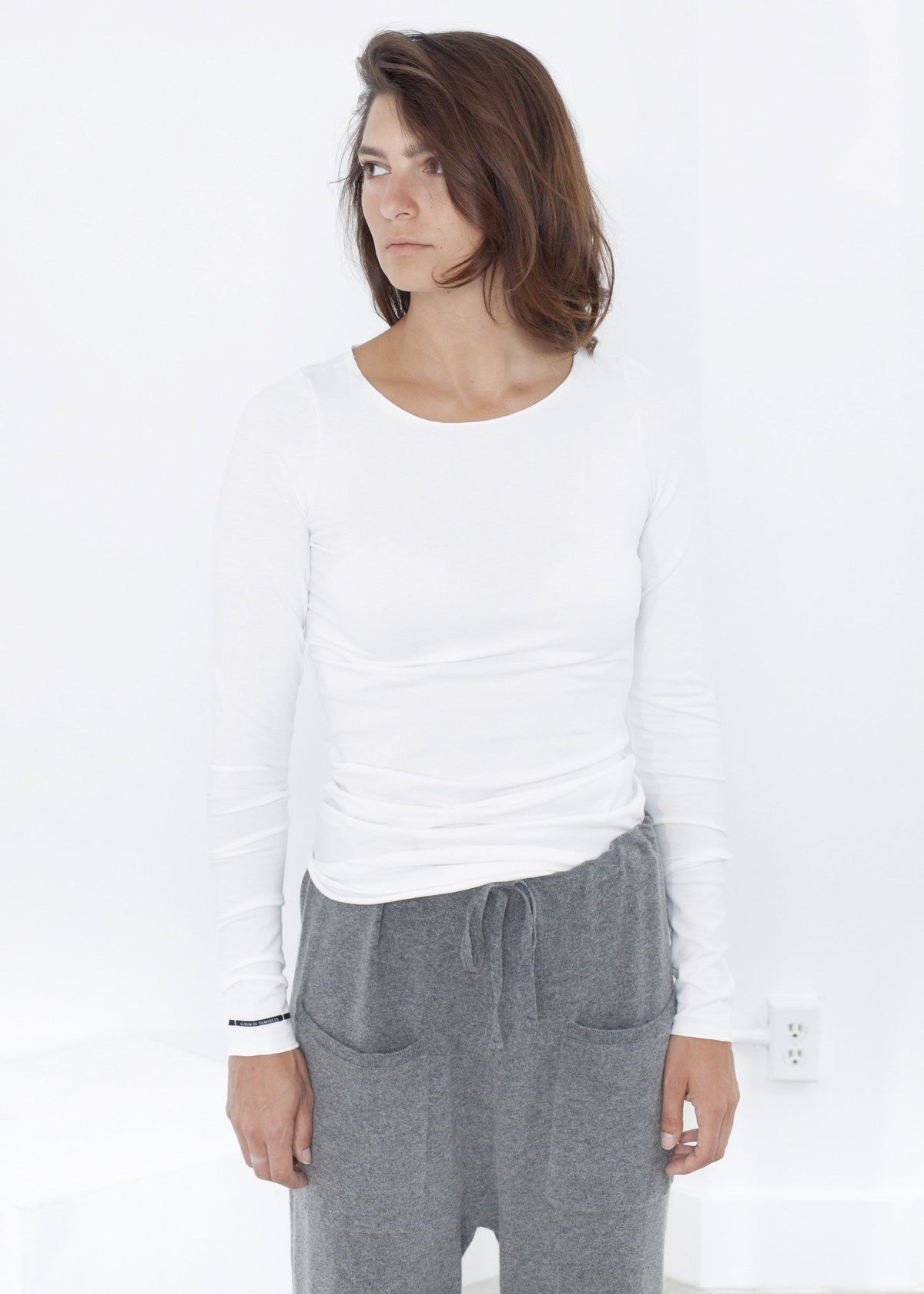 White Fitted Long-Sleeve Tee - sample outfit photograph