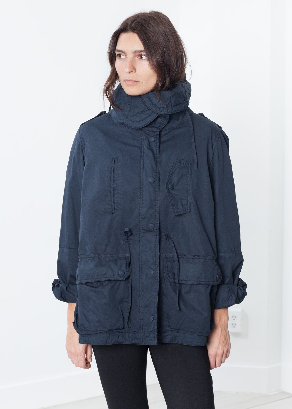 Steel Blue Funnel-Neck Coat - sample outfit photograph