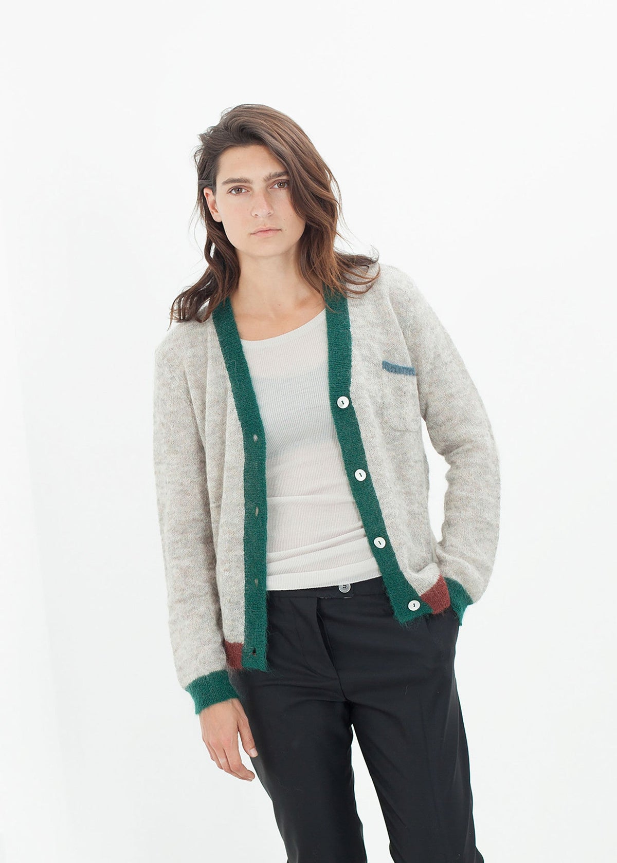 Light Grey Contrast-Trim Cardigan - sample outfit photograph