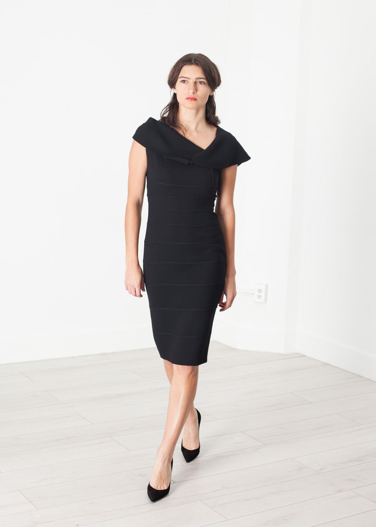 Black Asymmetric Neckline Dress - sample outfit photograph
