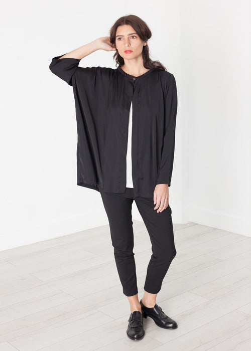 Black Asymmetric Draped Cardigan - sample outfit photograph
