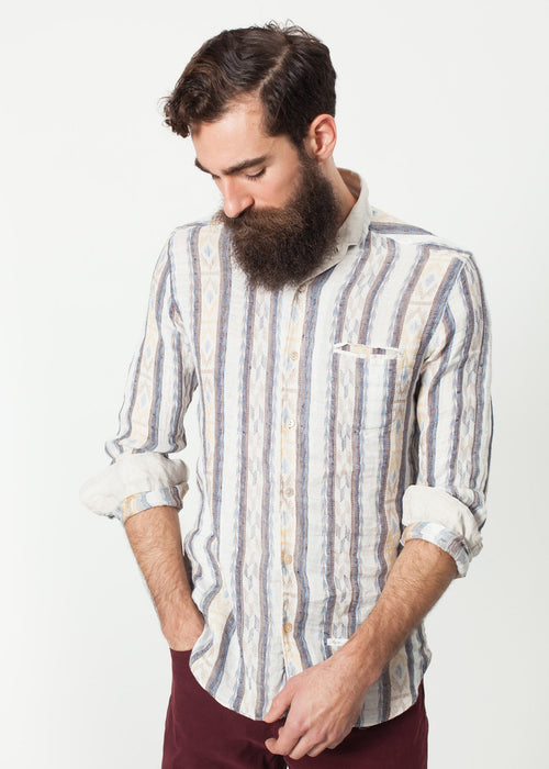 Beige and Blue Striped Shirt - sample outfit photograph