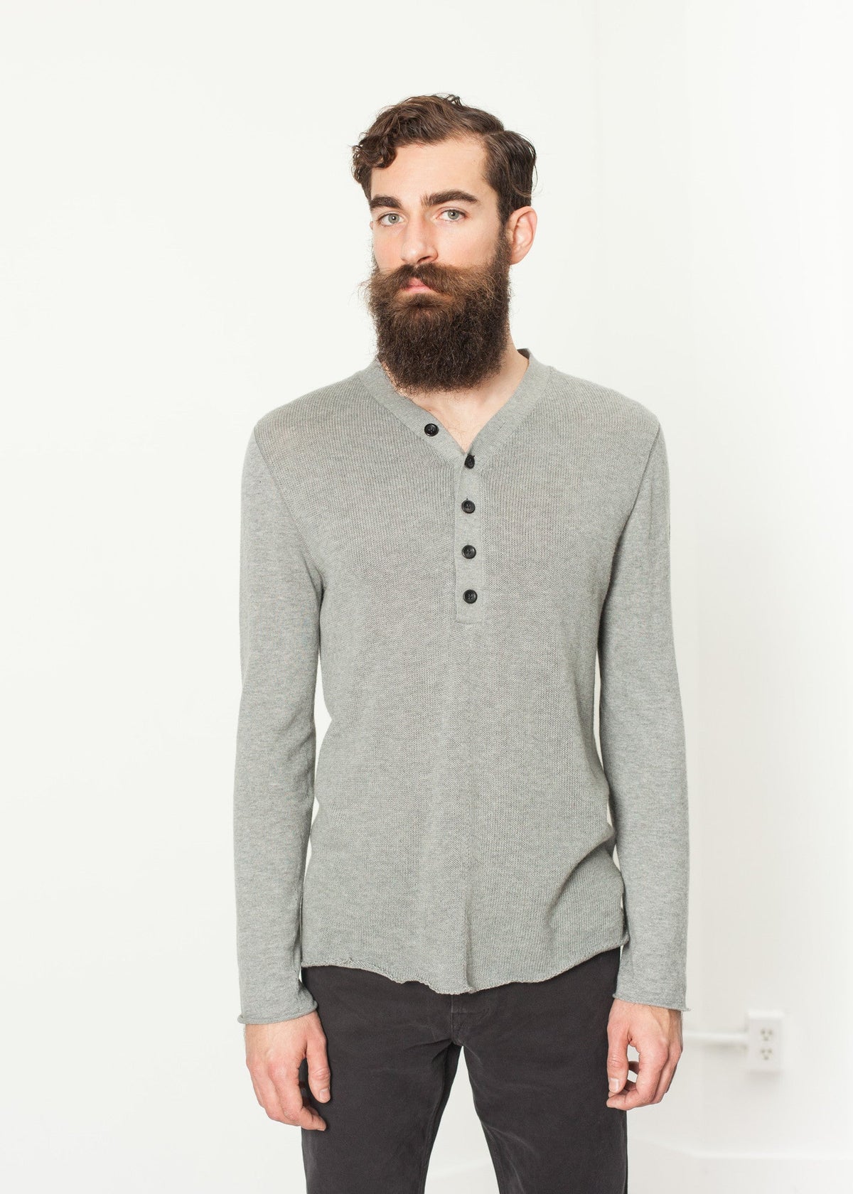 Light Grey Long-Sleeve Henley - sample outfit photograph