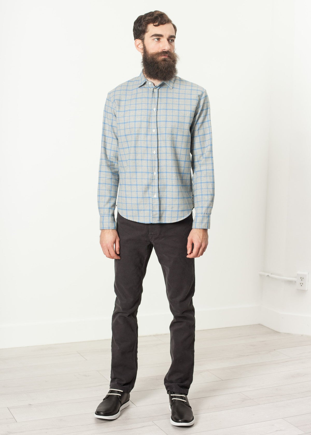 Grey Check Button-Up Shirt - sample outfit photograph