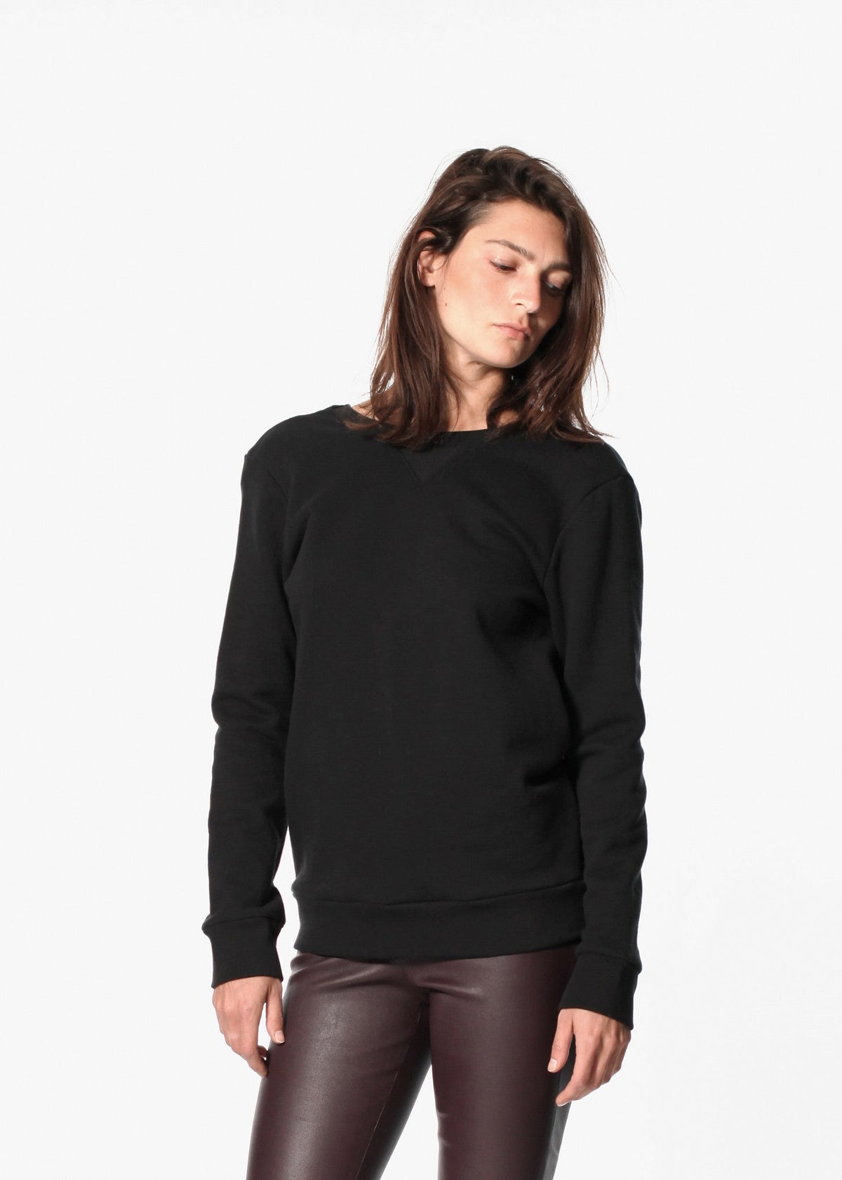 Black Minimal Crew-Neck Sweatshirt - sample outfit photograph